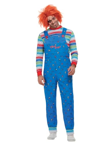 Smiffys Chucky-Kostüm, Blau, mit Oberteil & bedruckter Latzhose von Smiffys