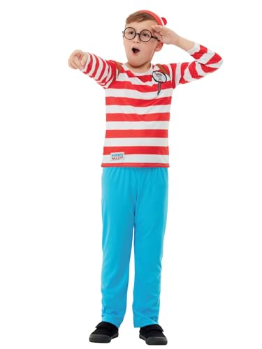 Smiffys Wo ist Walter? Kostüm Deluxe, Rot und Weiß, Oberteil mit Lentikular-3D-Druck, Hose, Hut und Brille von Smiffys