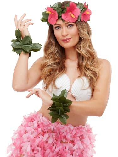 Hawaiian Luau Tiki Kit, Green & Pink, with Floral Headband & 2 Anklets von Smiffys