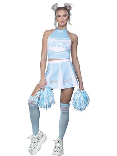 Smiffys Fever Engel Cheerleader-Kostüm, Blau, Top, Rock, Socken, Pom Poms von Smiffys