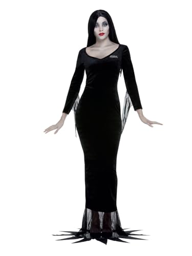 Smiffys Kostüm Addams Family Morticia, Schwarz, mit Kleid und Perücke von Smiffys