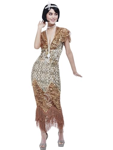 Smiffys Flapper-Kostüm, Gold, mit Kleid und Fellstola von Smiffys