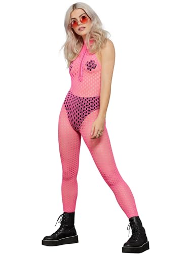 Smiffys 61989 Fever ärmelloser Bodystocking mit Reißverschluss, Damen, neon pink, Einheitsgröße von Smiffys