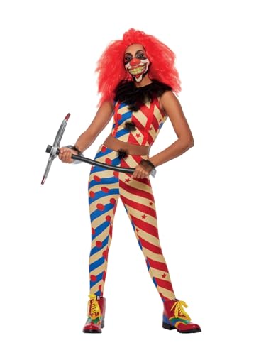 Smiffys Gruseliges Clown-Kostüm, Rot & Blau, Top, Hose, Maske & Rüschen von Smiffys