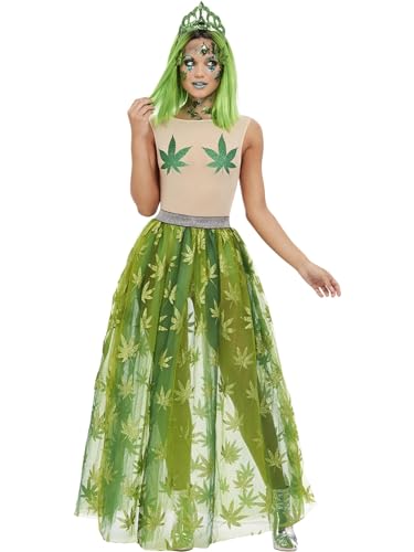 Smiffys Kannabis Königin Kostüm, Grün, Transparenter Body, Rock und Tiara von Smiffys