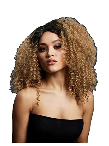 Smiffys Fever Lizzo Perücke, Karamell, Kurz mit großen Locken, Mittelscheitel, 40cm von Smiffys