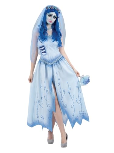 Smiffys Corpse Bride, Emily-Kostüm, Kleid und Stirnband mit Schleier von Smiffys