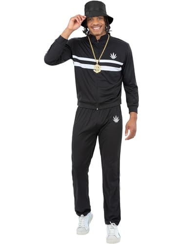 Smiffys Herren 90s Tracksuit Costume 90er Jahre Running MC Trainingsanzug Kostüm, Schwarz, XL-Size 46"-48" von Smiffys