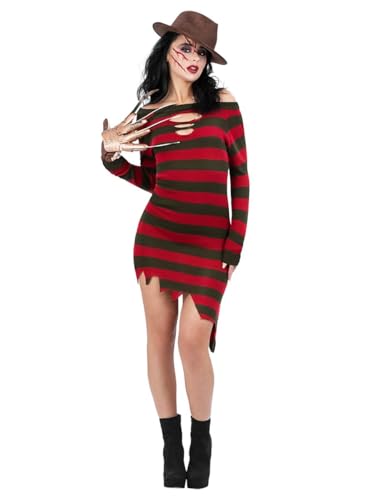 Smiffys A Nightmare On Elm Street - Miss Freddy Krueger Strickkleid - Kostüm für Frauen - Größe: M von Smiffys