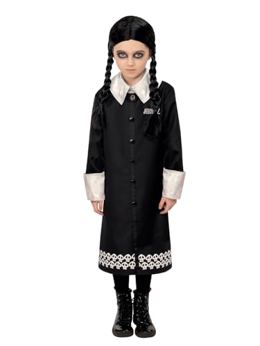 Smiffys Addams Family, Wednesday-Kostüm, Kleid & Perücke von Smiffys