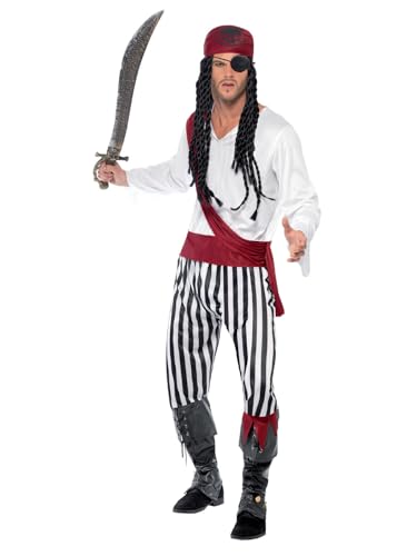 Smiffys BR25783XXL Piratenmann-Kostüm, Erwachsene, schwarz/weiß, XXL - Size 50"-52" Smiffys BR25783XXL Piratenmann-Kostüm, Erwachsene, schwarz/weiß, XXL - Size 50"-52" von Smiffys