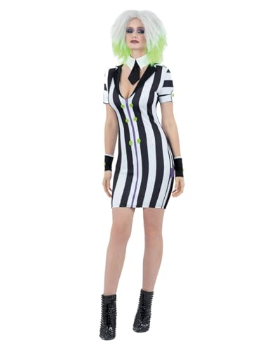 Smiffys Beetlejuice-Kostüm, Hemdkleid, Kragen, Scheinkrawatte & Manschetten von Smiffys