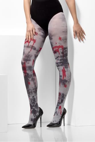 Smiffys Blickdichte Strumpfhose, Zombie-Schmutz, Grau, mit Blutspritzern von Smiffys