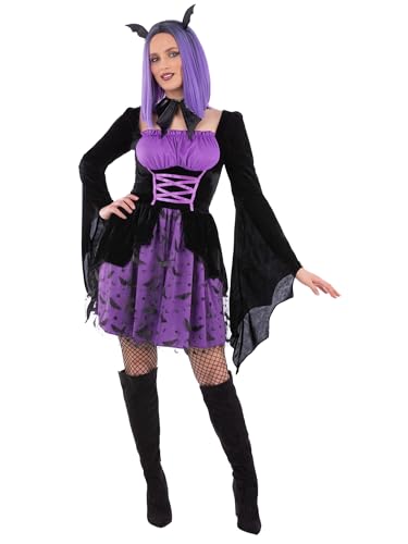 Smiffys Damen Lila Cosplay Vampirin Kostüm mit Kleid und Stirnband Frauen Gothic Vampir Halloween Verkleidung Outfit Klein Smiffys Damen Lila Cosplay Vampirin Kostüm mit Kleid und Stirnband Frauen Gothic Vampir Halloween Verkleidung Outfit Klein von Smiffys