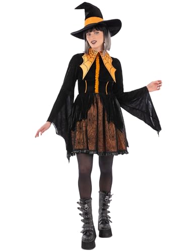 Smiffys Damen Orange Cosplay Spinne Hexe Kostüm mit Kleid und Hut Frauen Halloween Fasching Outfit Gothic Hexe Stil Klein Smiffys Damen Orange Cosplay Spinne Hexe Kostüm mit Kleid und Hut Frauen Halloween Fasching Outfit Gothic Hexe Stil Klein von Smiffys