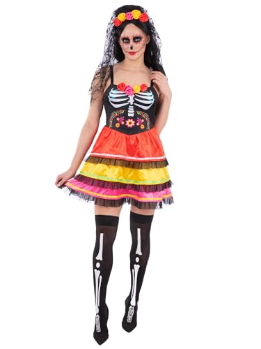 Smiffys Damen Tag der Toten Kostüm mit Kleid und Rose Stirnband Schleier Damen Dia de los Muertos Halloween Fasching Outfit klein Smiffys Damen Tag der Toten Kostüm mit Kleid und Rose Stirnband Schleier Damen Dia de los Muertos Halloween Fasching Outfit klein von Smiffys