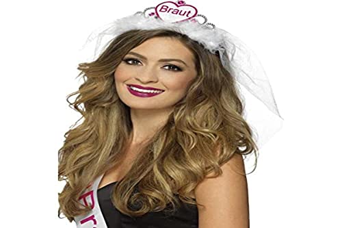 Braut Tiara, White & Pink, with Veil von Smiffys