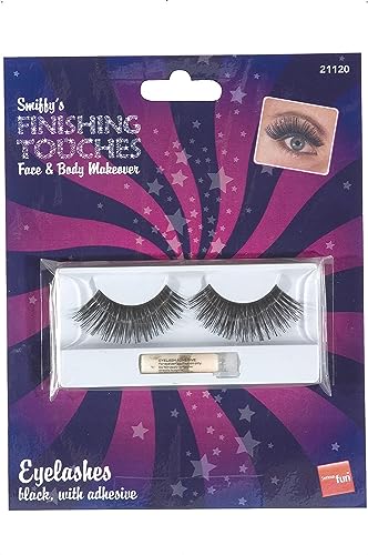 Smiffys Fever 21112 - Damen Gebogene Wimpern mit Klebstoff, One Size, Silber von Smiffys