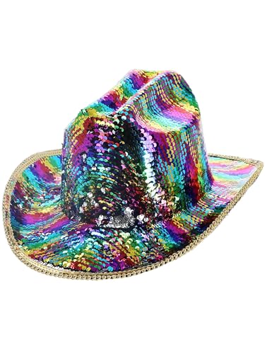 Smiffys Fever-Deluxe-Pailletten-Cowgirl-Hut, Regenbogen von Smiffys