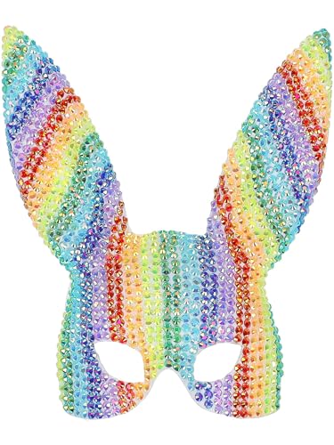 Smiffys Fever Deluxe regenbogenfarbene Häschenmaske mit Juwel, mit Gummiband von Smiffys