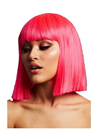 Smiffys Fever Lola Perücke, Neon-Pink, Stumpf geschnittener Bob mit Pony, 30 cm von Smiffys