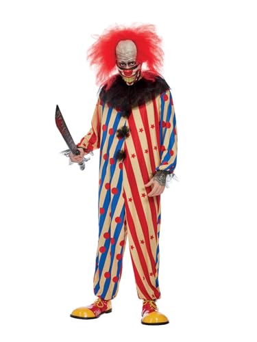 Smiffys Gruseliges Clown-Kostüm, Rot & Blau, All-in-One, Halskrause & Maske von Smiffys