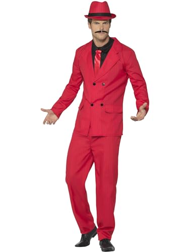 Smiffys Zoot Suit, Rot, mit Jackett, Hose, Hut, vorget„uschtem Hemd und Krawatte von Smiffys