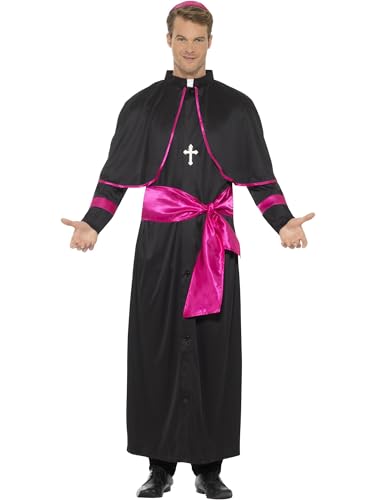 Smiffys Kardinalskostüm, Schwarz, mit Robe, vorgetäuschtem Gürtel, Kopfbedeckung und Kreuzkette von Smiffys