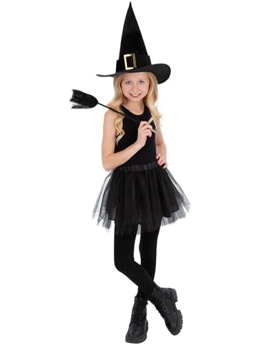 Smiffys Hexen-Kit für Kinder, Halloween-Kostüm, Zubehör-Set für Mädchen, inklusive schwarzem Hexenhut, Tüll-Tutu-Rock und Mini-Besenstiel, ideal für Süßes oder Leckerli-Partys und gruselige Smiffys Hexen-Kit für Kinder, Halloween-Kostüm, Zubehör-Set für Mädchen, inklusive schwarzem Hexenhut, Tüll-Tutu-Rock und Mini-Besenstiel, ideal für Süßes oder Leckerli-Partys und gruselige von Smiffys