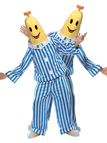 Smiffys Kostüm Bananas in Pyjamas, Blau, mit Oberteil, Hose, Kopfbedeckung, Schuhüberziehern und austauschbaren Buchstaben von Smiffys