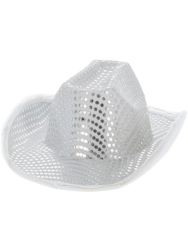 Smiffys LED-beleuchteter Pailletten-Cowgirl-Hut, Silber von Smiffys