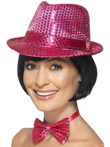 Smiffys Pailletten Trilby Hut, Rosa von Smiffys