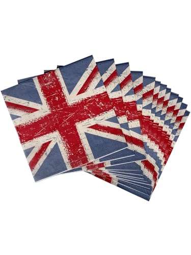 Smiffys Papierservietten mit Union Jack-Print im Vintage-Stil, 16 Stück, 33x33cm von Smiffys