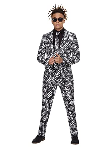 Parental Advisory Stand Out Suit, Black & White, Jacket, Trousers & Tie, (XL) von Smiffys