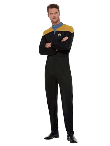 Smiffys Star Trek-Uniform Sicherheit/Technik, Raumschiff Voyager, Gold & Schwarz, Overall, Delta-Abzeichen & Rangabzeichen von Smiffys