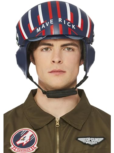 Smiffys Top Gun Maverick Deluxe Helm, navy blau, Helm mit verstellbarem Visier & Kinnriemen von Smiffys