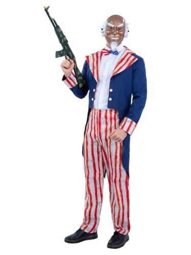 Smiffys Uncle Sam Horror Patriot Kostüm Jacke, Hose, Fliege & Maske, Halloween Erwachsene Verkleidung Halloween Dress Up Kostüme von Smiffys