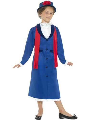 Smiffys Viktorianisches Kindermädchen-Kostüm, Blau, mit Kleid, Hut und Halstuch von Smiffys