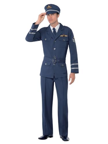 Smiffys WW2 Air Force Hauptmann Kostüm, Blau, mit Hose, Jacke, Mütze und Schlips, XL von Smiffys