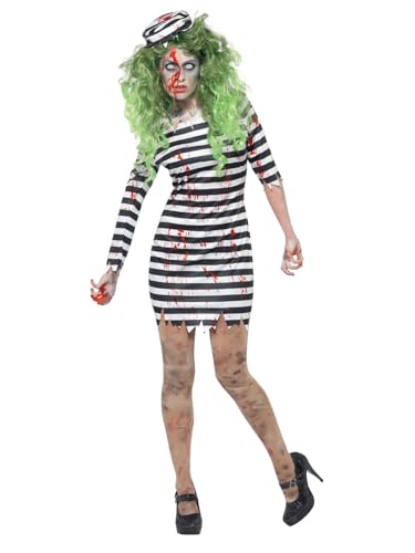 Smiffys Zombie Sträfling Kostüm, Schwarz, mit Kleid & Hut von Smiffys