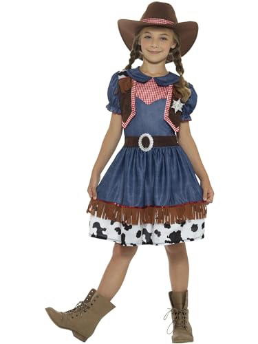 Smiffys Texanisches Cowgirl-Kostüm, Blau, mit Kleid, befestigter Weste und Hut von Smiffys
