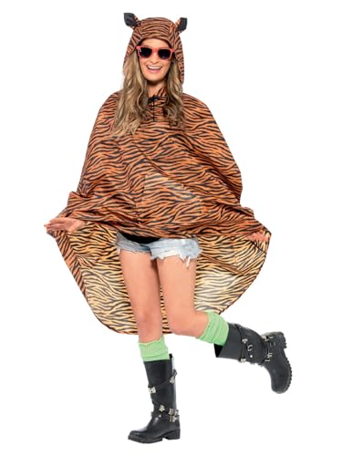 Smiffys Tiger Party Poncho, mit Zugbeutel von Smiffys