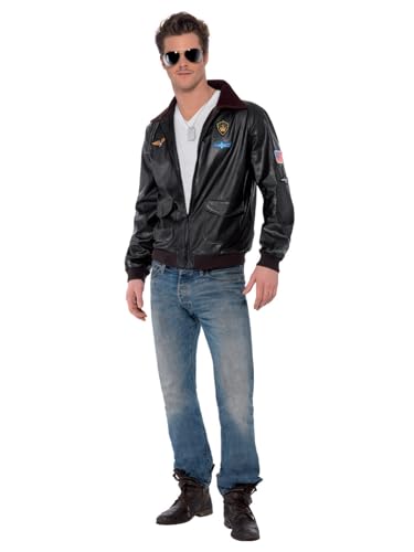 Smiffys Bomberjacke Top Gun, Braun, mit Motiven von Smiffys