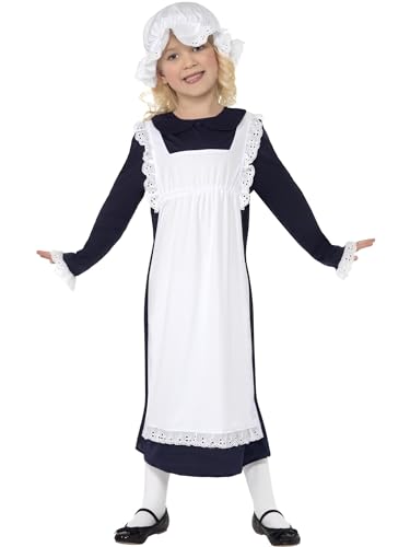 Smiffys Viktorianisches armes Mädchen Kostüm, Weiß, Kleid mit Schürze und Mütze von Smiffys