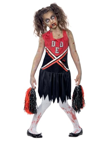 Smiffys Zombiekostüm Cheerleader, Rot und Schwarz, mit blutbeflecktem Kleid und Pompons von Smiffys