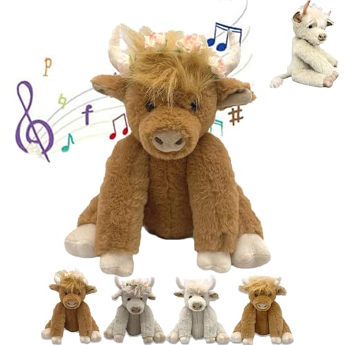 Smilamo Theorbi Highland Cow Plush Toy, Vianys Highland Cow Plush Toy, Scottish Highland Cow Plush, with Sound, Fluffy Cow Plush Figure Toys for Kid Boy Girls (Brown with Flower) von Smilamo