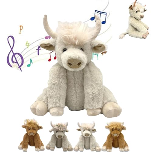 Smilamo Theorbi Highland Cow Plush Toy, Vianys Highland Cow Plush Toy, Scottish Highland Cow Plush, with Sound, Fluffy Cow Plush Figure Toys for Kid Boy Girls (White) von Smilamo