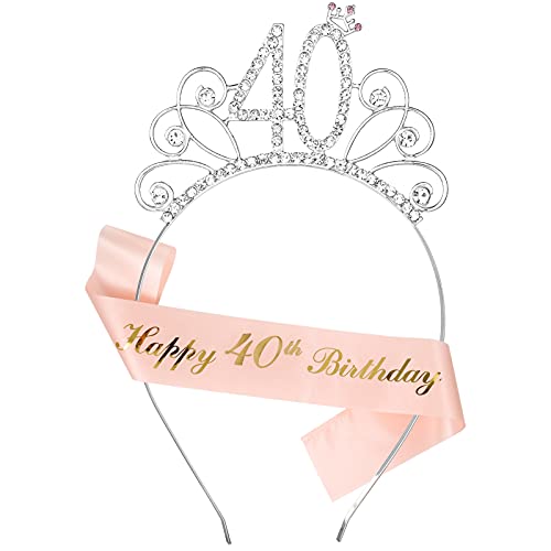 Smilcloud 40. Geburtstag Krone Set Geburtstag Schärpe Krone Happy 40 Birthday Geburtstag Schärpe für 40. Geburtstag Frauen deko Accessoires Geschenk von Smilcloud