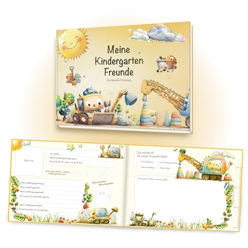 Freundebuch Kindergarten Junge & Mädchen | Ausfüllbuch Bagger Edition | Freundschaftsbuch | Meine Freunde Buch Geschenk für Kindergartenkind | Meine Kindergartenfreunde | SmileMyLove® von Smile My Love