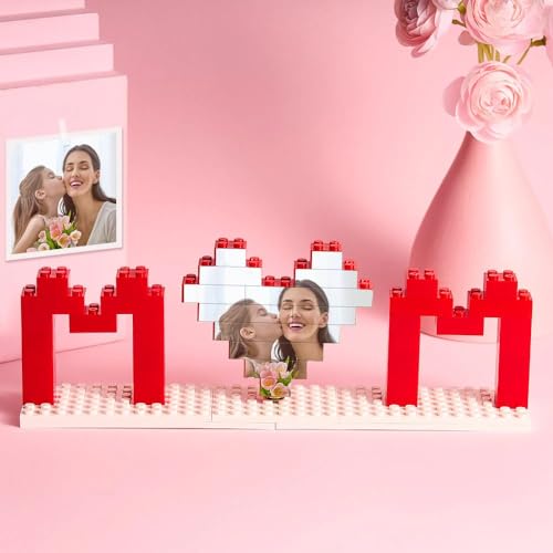 Smile lab Personalisierte Bausteine mit Foto Puzzle Mama Bausteine Herz geformt mit Eigemen Bild Selbst Gestalten Romantische Dekoration für Mama Oma Nana von Smile lab